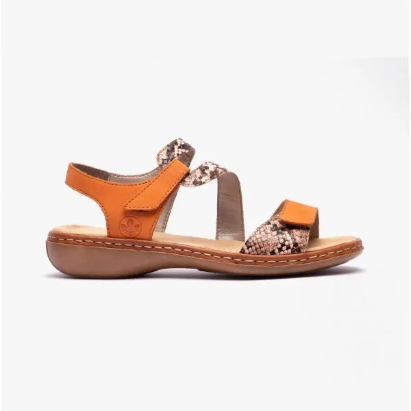 659C7-38 Ladies Strappy Sandals Orange/Snake