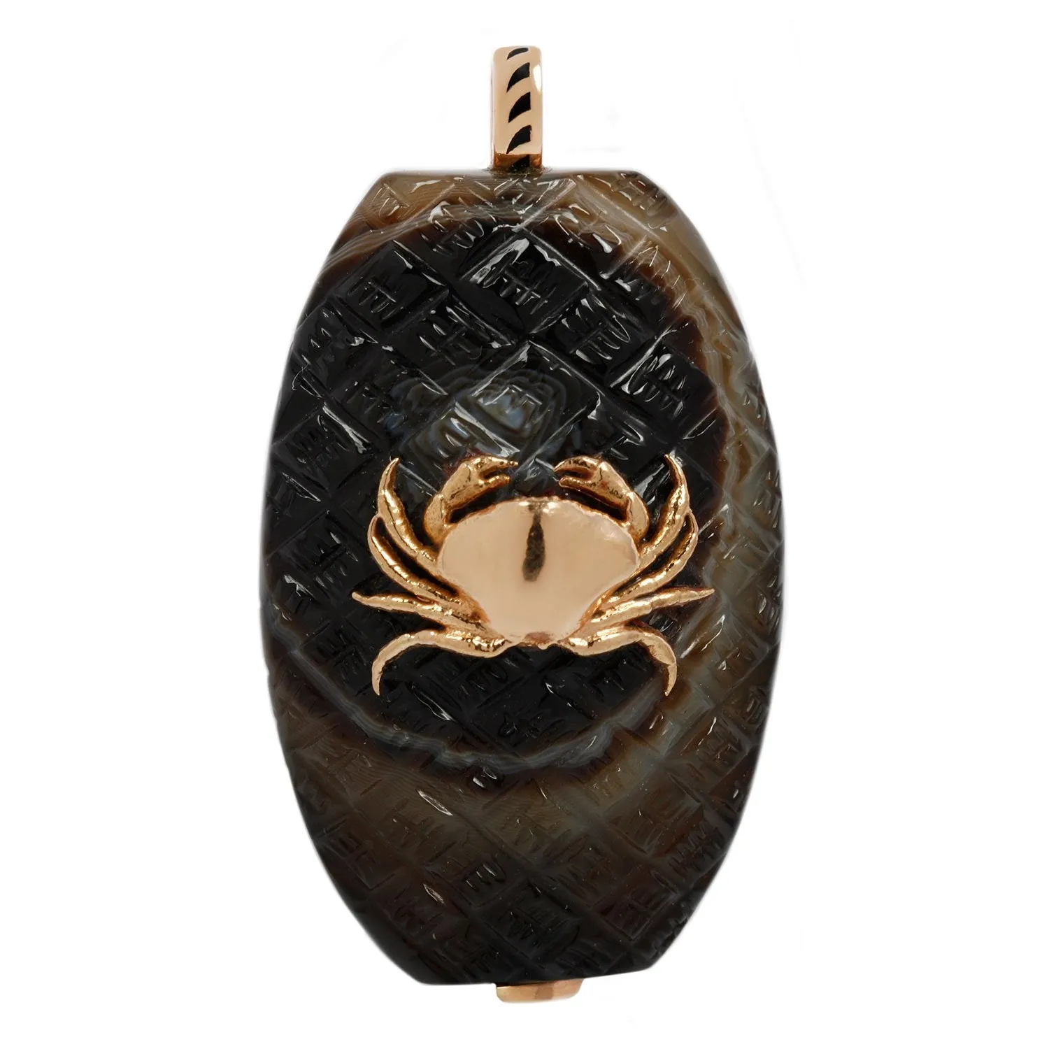 Agate With Gold Crab Pendant