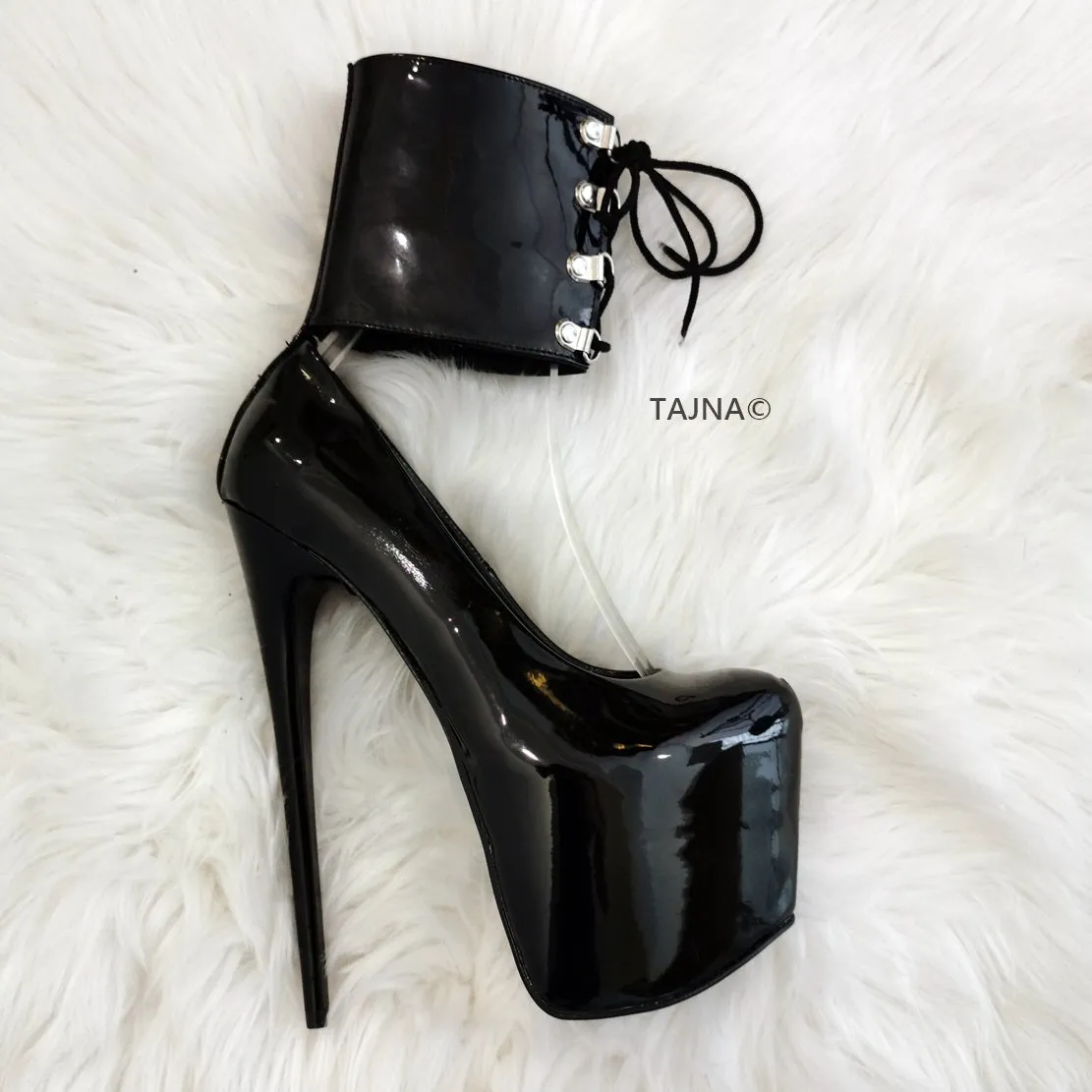 Ankle Cuff Black Patent Pumps