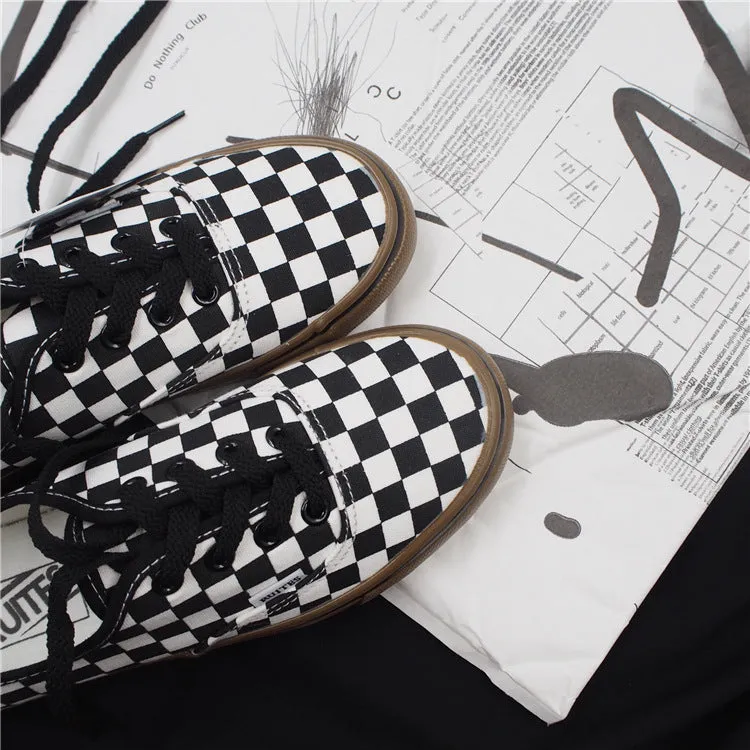 Black and white plaid canvas shoes KF90553