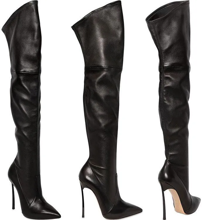 'Blade' Long Black Leather Boots