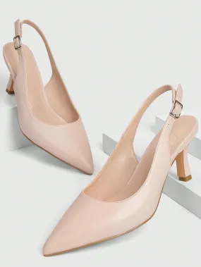 CUCCOO BIZCHIC Woman Shoes Pointed Toe Stiletto PU Leather Elegant Beige Slingback High Heels For Summer Graduation Heels Prom Heels Vacation Shoes Summer Sale