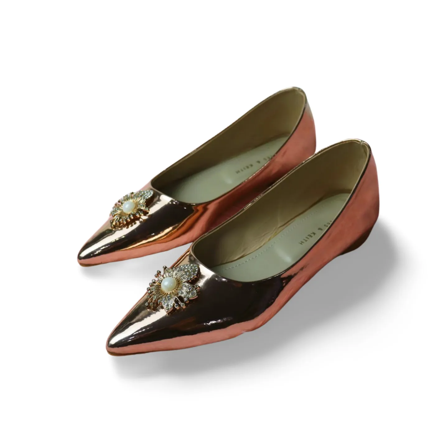 Elegant Pointed-Toe Flat Pumps with Pearl Embellishment