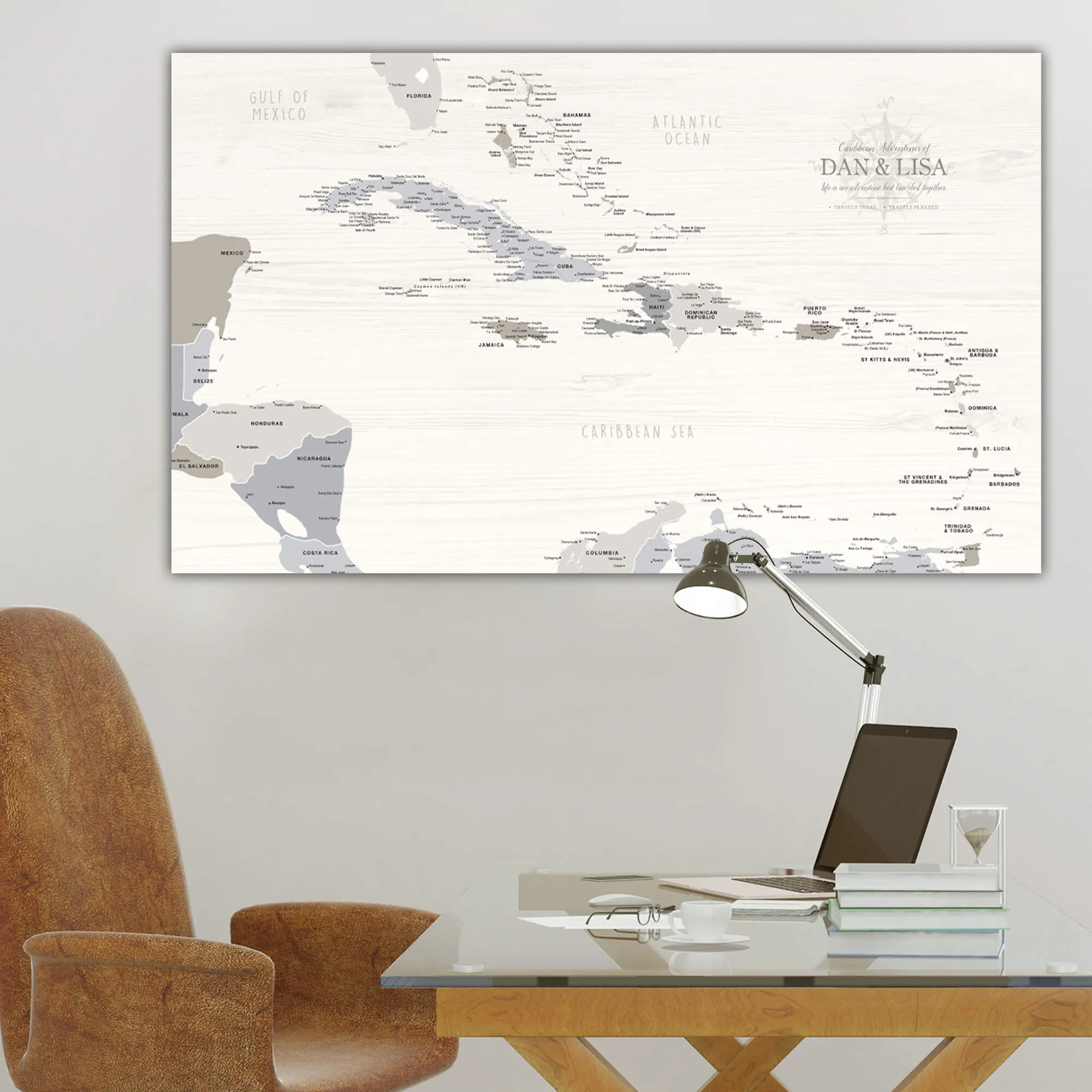 Farmhouse Caribbean Push Pin Travel Map - Single Panel