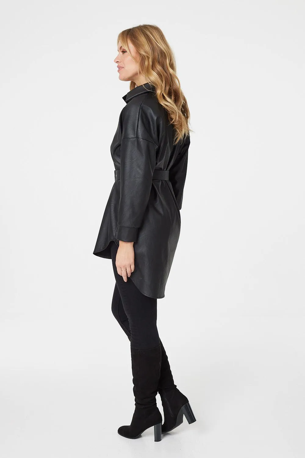 Faux Leather Button Front Shirt