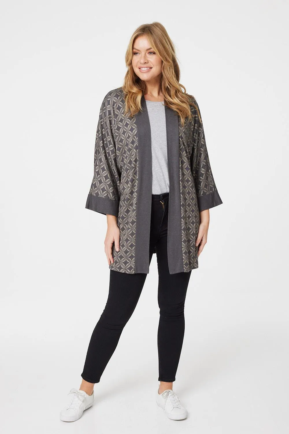 Geo Print Open Front Cardigan