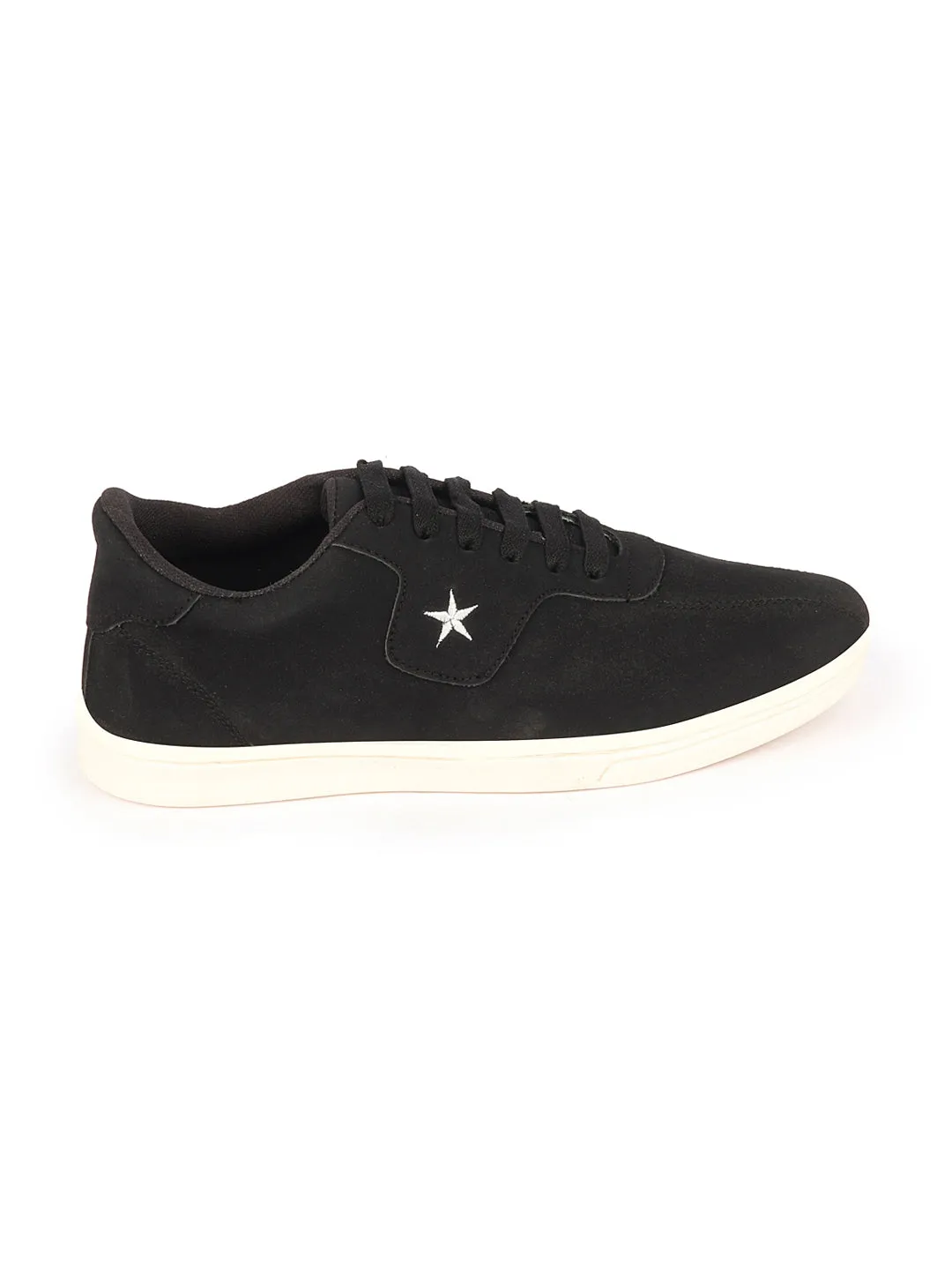 Men Black Classic Embroidery Star Upper Soft Suede Leather Lace Up Sneakers Shoes