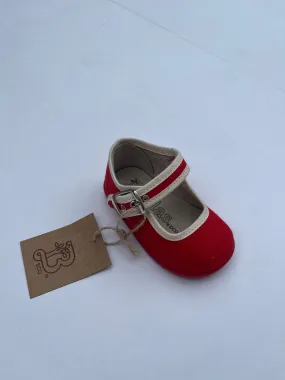 Red canvas mary jane with beige details