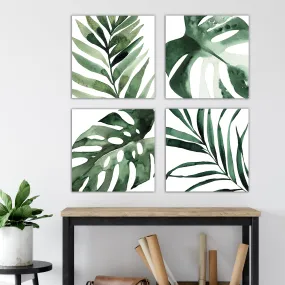 Square Watercolor Tropical Leaves Canvas Set