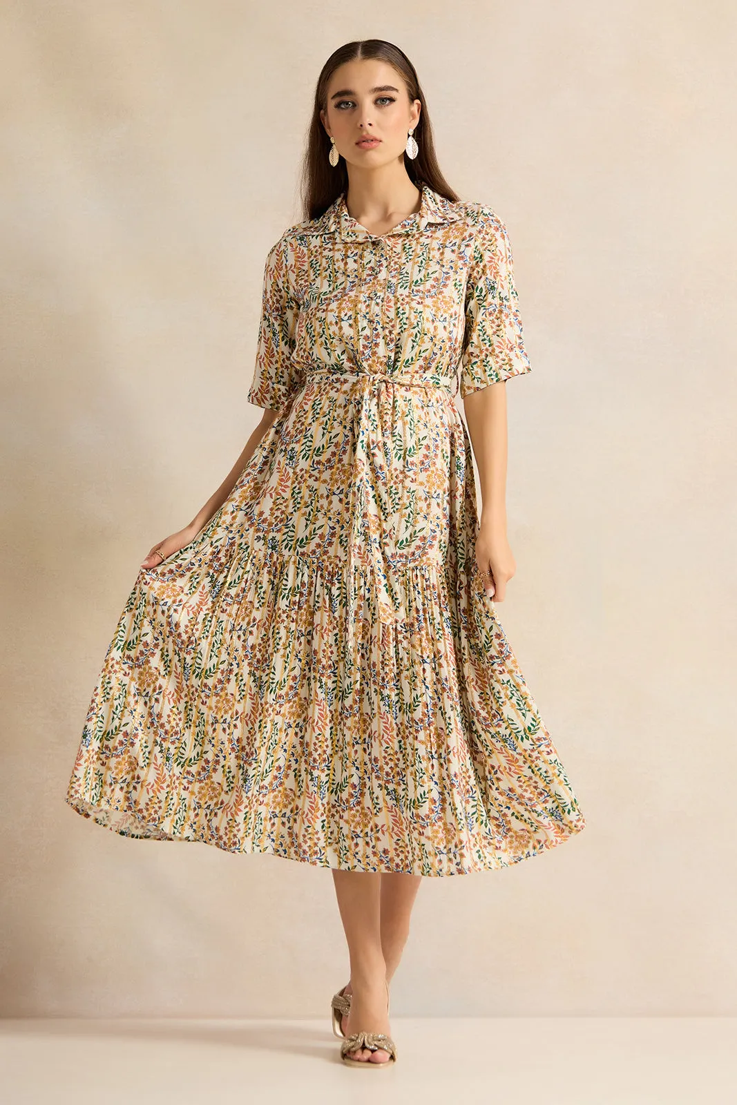 Women Multicolour Printed Collared Dress